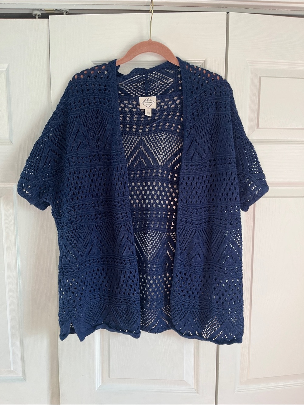 St. John's Bay Navy Open-Knit Short-Sleeve Cardigan